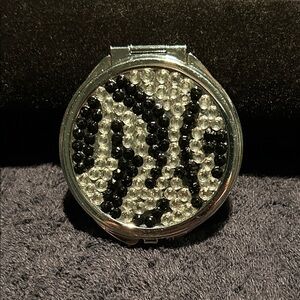 Compact Mirror. Vintage with Swarovski Crystals on the front, Floral design rear